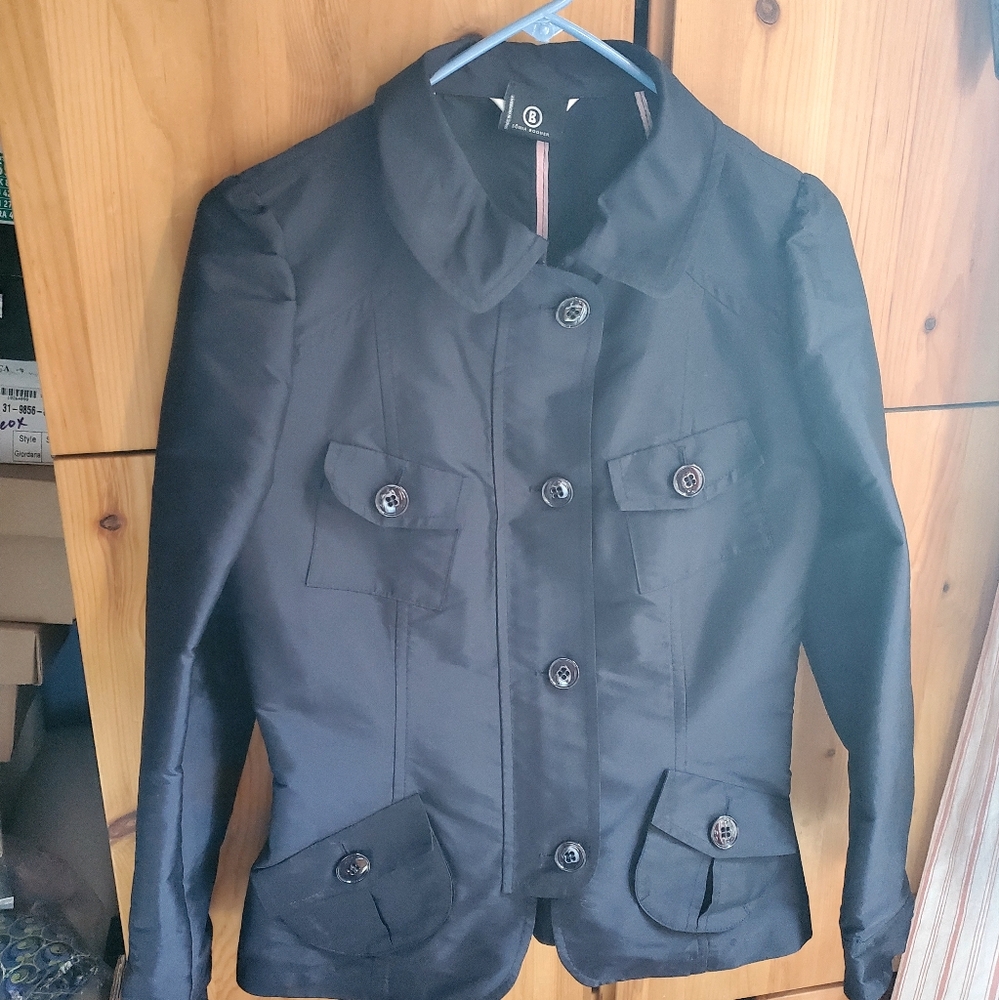 Sonia Bogner Women's Navy Blue Puff Sleeve Short Jacket Size 8 Or 38